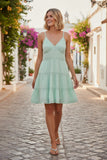 Almost Vintage Lace Detail Washed Cotton Tier Slip Dress mint green
