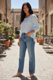 Almost Vintage Slub Knit Sweater with Embroidery Back Panel powder blue