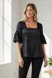 Almost Vintage Smocked Square Neck Silk Satin Top black 3