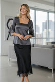 Almost Vintage Smocked Square Neck Silk Satin Top grey 2