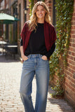 Almost Vintage | Stitched Embroidery Hand-Knit Sweater Shrug with Fringe Red Dark Blue