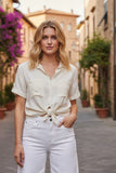 Anne Short Sleeve Linen Cotton Blend Short Sleeve Shirt Sand Color