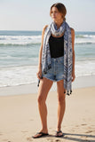 Antique Haven Border Print Tassel Sarong Scarf Wrap blues