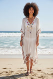 Aztec Embroidery Hand Loomed Novelty Maxi Kaftan Coverup white
