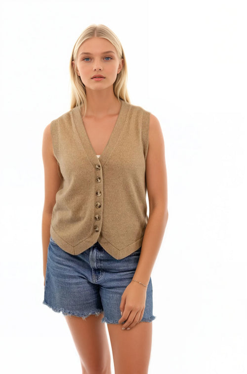 100% Cashmere Boyfriend Button Vest Sweater Knit