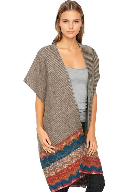 Blanket Winter Kimono in Colored Border Loomed Flannel Fabric