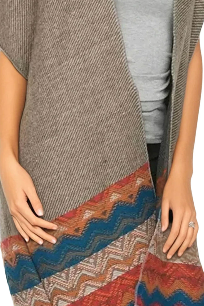 Blanket Winter Kimono in Colored Border Loomed Flannel Fabric