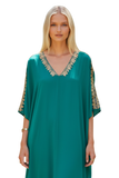 Bali Maxi Rayon Caftan Sundress with Metallic Hand  Beading emerald green color 2