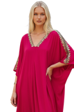 Bali Maxi Rayon Caftan Sundress with Metallic Hand  Beading red color
