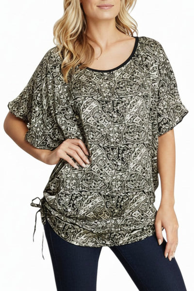 Bali Stamp Print Silk Long Tunic Converts to Dress black stamp print