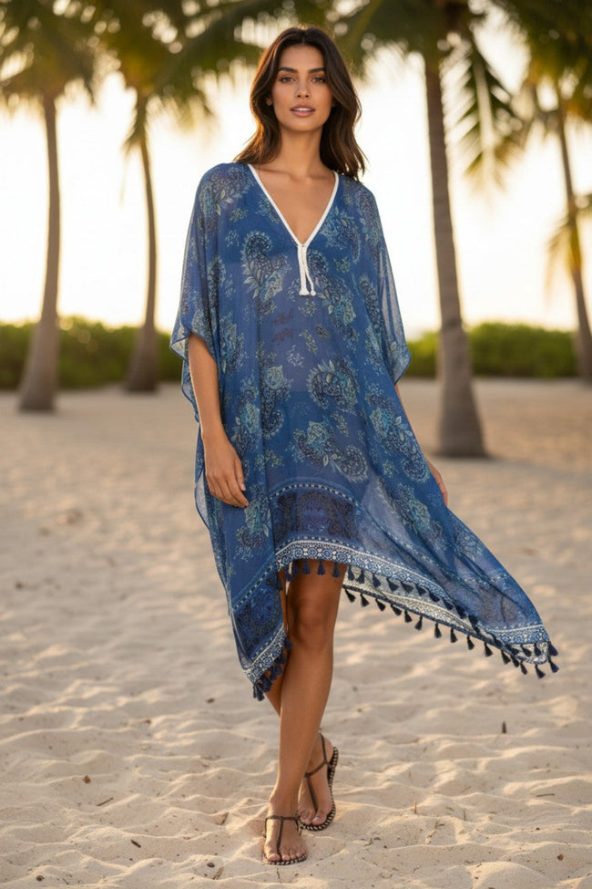 Bandana Bandit Blue Luxury Print Coverup Beach Kaftan product mood