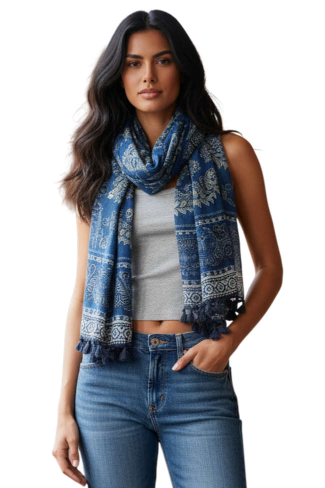 Bandana Bandit Blue Luxury Print Sarong Wrap Scarf mood 2