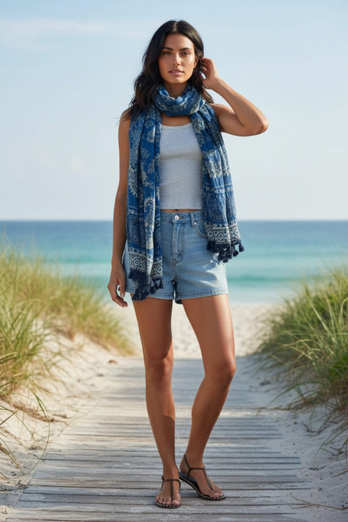 Bandana Bandit Blue Luxury Print Sarong Wrap Scarf mood