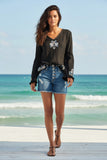 Barcelona Bell  Multi Color Embroidery Cotton Gauze Top black