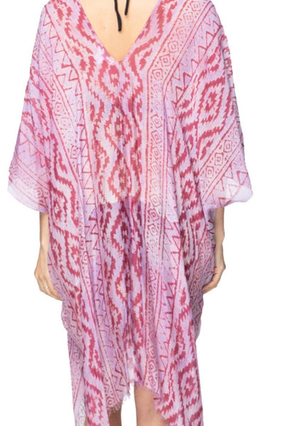 Barcelona Lavender PInk Print V-Neck Coverup Caftan Sundress back