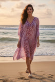 Barcelona Lavender PInk Print V-Neck Coverup Caftan Sundress