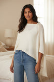 Be Golden 100% Cashmere Braided Trim Light Weight Poncho white ivory with gold