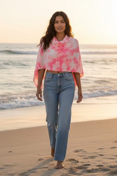 Be Golden 100% Cashmere Tie Dye Cashmere | coral white Colors 