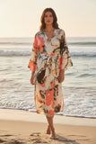Bed to Brunch Kimono Print Wrap Tie Robe Coverup P123 Island Love White