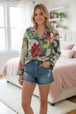 Bed to Brunch Piper Button Front Shirt | Aloha Paradise Print green 2