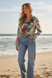 Bed to Brunch Piper Button Front Shirt | Aloha Paradise Print green 3