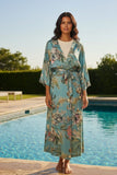 Bed to Brunch Robe Kimono in Tropical Escape Print turq  2