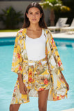 Bed to Brunch Roxy Short Robe Coverup in Golden Hour Yellow Floral 3