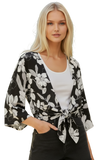 Bed to Brunch Tie Wrap Long Top in Shadowed Petals Black Floral Print 2