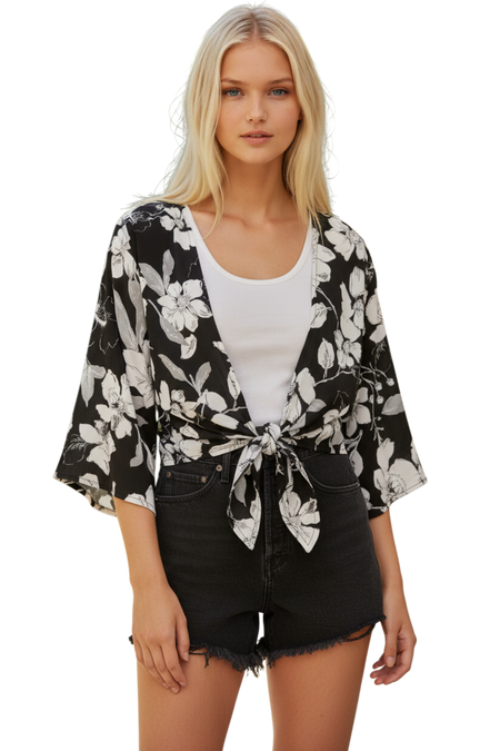 Chelsea Dip Dye and White Solid Ruffle Bottom Cotton T-Shirt Top