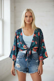 Bed to Brunch Tie Wrap Long Top in Summer Bloom Navy 2
