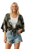 Bed to Brunch Tie Wrap Top in Bold Ferns Print black