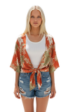 Bed to Brunch Tie Wrap Top in Bold Ferns Print burnt orange