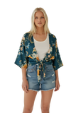 Bed to Brunch Tie Wrap Top in Soft Bouquet Print blue