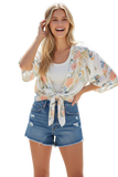 Bed to Brunch Tie Wrap Top in Soft Bouquet Print whiite 3