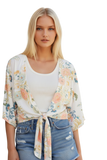 Bed to Brunch Tie Wrap Top in Soft Bouquet Print whiite