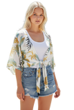 Bed to Brunch Tie Wrap Top in Tropical Garden Print BLUE WHITE 2