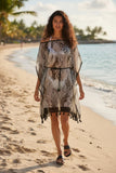 Betty Corinthian Shift Sundress in Animal Sheer Black, Grey, White Print