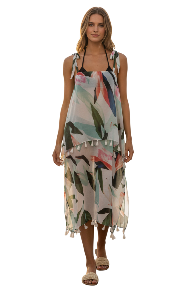 Birds of Paradise Sheer and Soft Print Coastal Getaway Sundress 2