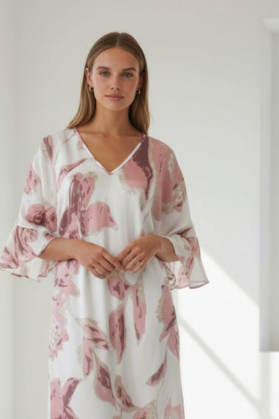 Blue Bonnet Soft Print | Bell Kaftan Coverup Dress pink