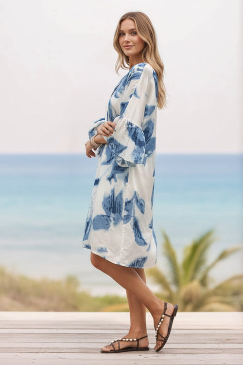 Blue Bonnet Soft Print  Floral| Bell Kaftan Coverup Dress blue 4