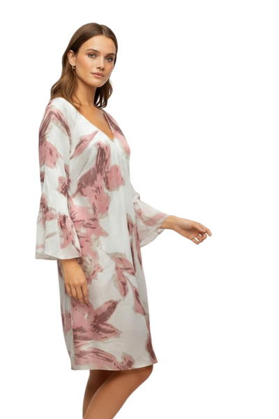 Blue Bonnet Soft Print  Floral| Bell Kaftan Coverup Dress pink 4
