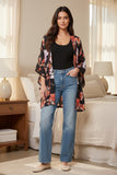 Blushing Floral Black Print Satin Kimono Short Robe