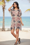 Boho Beach Cover-Up Sheer Sundress in Lattice Garden Patchwork Print