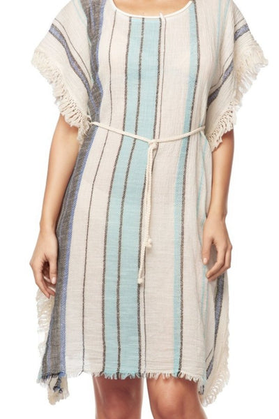 Pool to Party Boho Beach Stripe Natural Blue Coverup Sundress in Venice Boardwalk-sundress-one-size-sky-boho-beach-sun-dress-in-venice-boardwalk-2