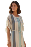 Boho Beach Stripe Natural Blue Coverup Sundress in Venice Boardwalk