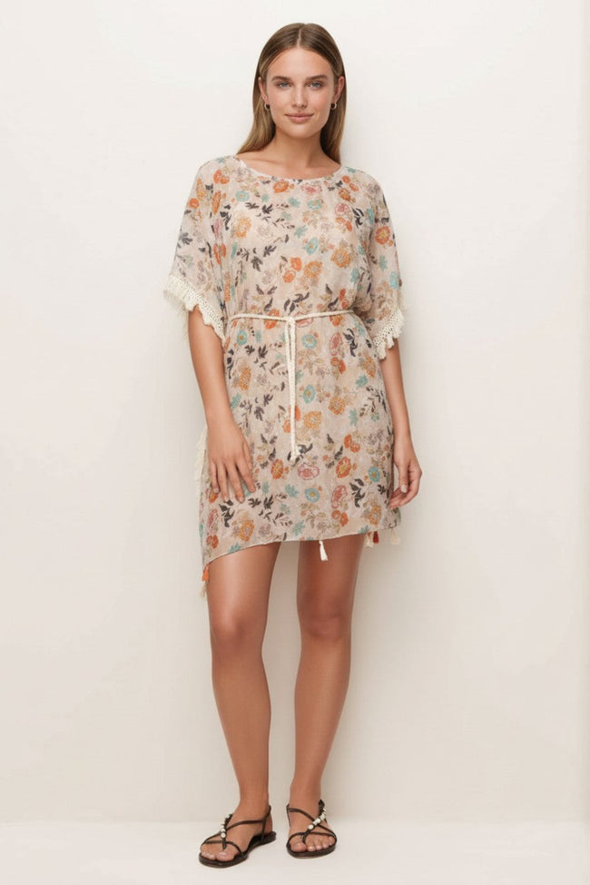 Boho Beach Sundress Coverup in Antique Bloom Soft and Sheer Print 2