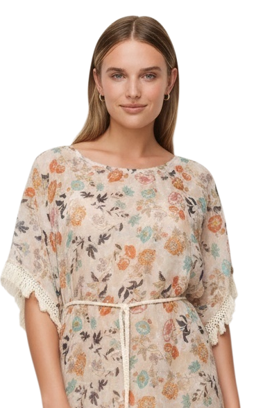 Boho Beach Sundress Coverup in Antique Bloom Soft and Sheer Print 4