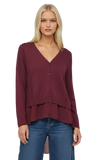 Boyfriend Cotton Cashmere Sweater Cardigan with Chiffon Silk Back maroon red