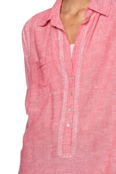 Boyfriend shirt in Cotton Shirting in Reds Chambray Embroidery 