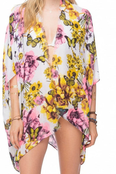 Butterfly Fields Print Kimono Coverup for a vacation poolside look.